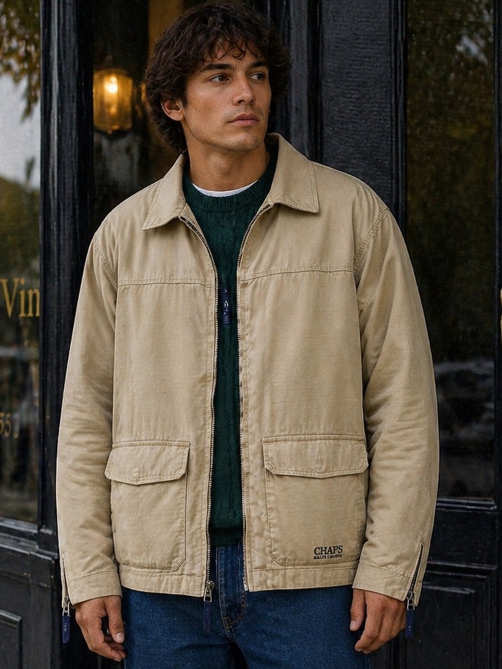 Vintage Chaps Ralph Lauren Jacket | Zip‎ Front | Khaki | L